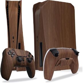 eXtremeRate eXcover Wood Grain Top Bottom Cover Compatible with PS5 Console Disc Edition, Replacement Luna Faceplate Shell & RISE4 Remap Kit Redesigned Back Shell for PS5 Controller BDM-010 & 020
