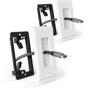 Brush Wall Plate with Mounting Bracket, Cable Pass Through Decorator Cover for Low Voltage Wires, Single Gang Cord Hider for TV Home Theater System, 2 Pack