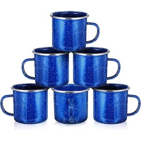 6 Pcs Enamel Camping Mugs Small Coffee Mugs Tea Cups Portable Vintage Campfire Camping Cups Bulk with Handle for Coffee Tea Home Picnic Travel Indoor and Outdoor Activities,12 oz