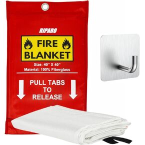 Riparo Emergency Fire Blankets 4 - Pack W/Hooks – 40" x 40" Fireproof Safety Blankets for Home and Kitchen – Fire Suppression Fiberglass Blanket