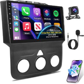 [2+64G] NHOPEEW Car Stereo for Dodge Ram 1500 2500 3500 2014-2018 (Only for Manual A/C) - Wireless Carplay and Android Auto - 9 Inch Touchscreen Android Car Radio - DSP/GPS/SWC + AHD Backup Camera