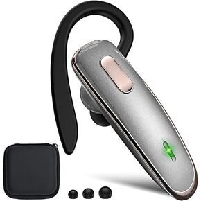 Bluetooth Earpiece, V5.1 Ultralight Wireless Handsfree Headset for Cell Phone with Noise Cancellation Microphone for iOS Android Samsung Laptop Trucker Driver - Grey