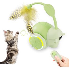 Interactive Cat Toy,Cat Toys for Bored Indoor Adult Cats with LED Lights Three-Speed Adjustment,Snail Remote Control Cat Toy Moving 4 Directions,Smart Sensing Automatic Cat Toy (Green)