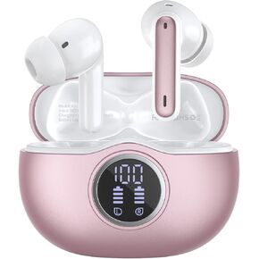 Wireless Earbuds Bluetooth 5.3 Headphones 40 Hrs Playtime with LED Display, Deep Bass Stereo and Noise Cancelling Bluetooth Ear Buds IP7 Waterproof Wireless Earphones for iPhone Android, Rose Gold