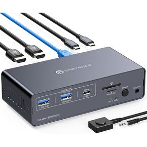 USB C Thunderbolt 3 KVM Switch for Laptop with Dual HDMI Monitor 4K60Hz 12 in 1 USB C HUB with 10Gbps USB 3.2 Ports 1000Mbps Ethernet Port for 2 Laptop