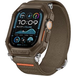 Suitisbest Stretchy Nylon Band Compatible with Apple Watch 49mm 46mm 45mm 44mm with Rugged Case Protective Cover, for Apple Watch Ultra 2/ Series 10/9/8/7/6/5/4/SE, Durable Sport iWatch Strap for Men Women
