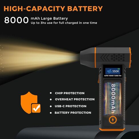 Duster Air Air مضغوط ، منفاخ جاف طائرة 350،000 دورة في الدقيقة مع شاشة LED والضوء ، 3 أوضاع تروس توربو للوحات المفاتيح ، و duster الهواء الكهربائي استبدال علبة الهواء المضغوط in Kuwait
