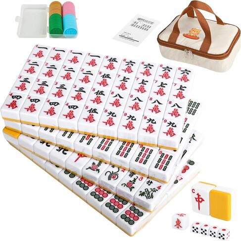 مجموعة Mahjong الصينية الصغيرة ، 144 مُرقِّم مميلين 1.18 "بلاط الحجم (الوردي) و 8 بلاطات فارغة ، مع حقيبة سفر حمل ، تعليمات باللغة الإنجليزية ، مجموعة لعبة Mahjongg كاملة (Mahiang ، Mah Jongg) in Saudi Arabia