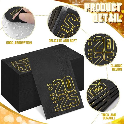 200pcs Class of 2024 Graduation Napkin Congrats Grad Napkins Disposable Paper Cocktail Napkins Hand Towels for 2024 High School University College Graduation Party Decorations (Black Gold) in Saudi Arabia