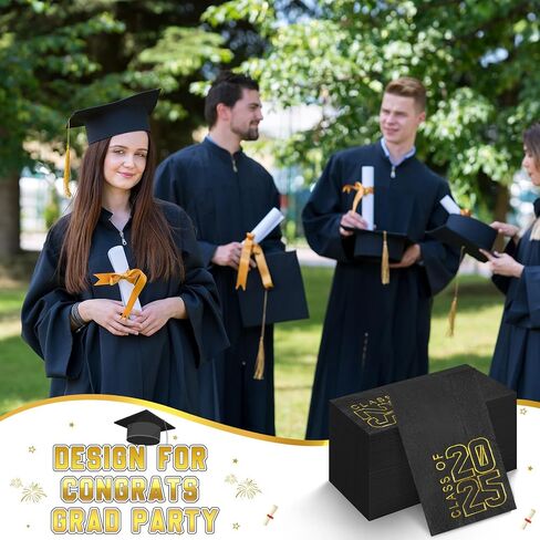 200pcs Class of 2024 Graduation Napkin Congrats Grad Napkins Disposable Paper Cocktail Napkins Hand Towels for 2024 High School University College Graduation Party Decorations (Black Gold) in Saudi Arabia
