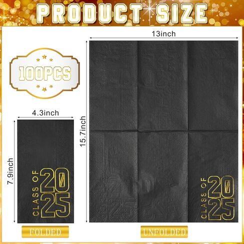 200pcs Class of 2024 Graduation Napkin Congrats Grad Napkins Disposable Paper Cocktail Napkins Hand Towels for 2024 High School University College Graduation Party Decorations (Black Gold) in Saudi Arabia