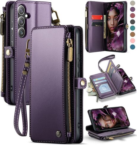 Defencase for Galaxy S25 Case Wallet with RFID Blocking Card Holder for Women, Elegant PU Leather Magnetic Snap Flip Wristlet Strap Zipper Wallet Phone Cases for Samsung Galaxy S25 5G 6.2", Purple in Saudi Arabia