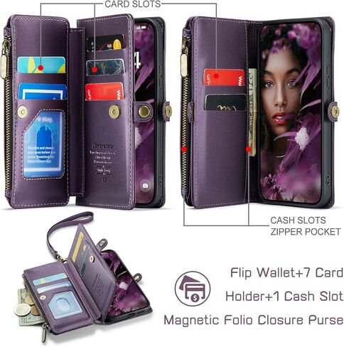 Defencase for Galaxy S25 Case Wallet with RFID Blocking Card Holder for Women, Elegant PU Leather Magnetic Snap Flip Wristlet Strap Zipper Wallet Phone Cases for Samsung Galaxy S25 5G 6.2", Purple in Saudi Arabia