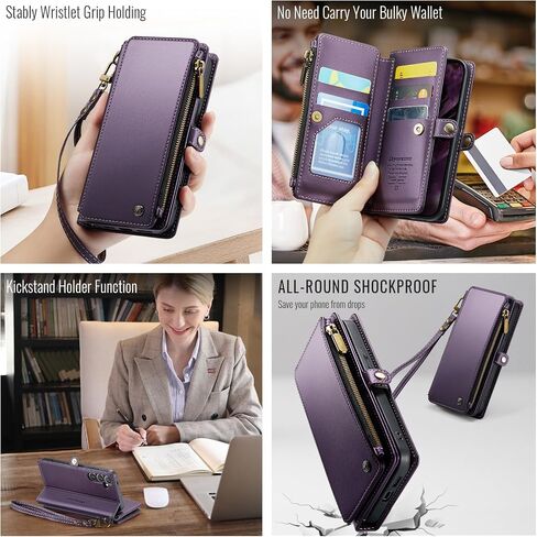 Defencase for Galaxy S25 Case Wallet with RFID Blocking Card Holder for Women, Elegant PU Leather Magnetic Snap Flip Wristlet Strap Zipper Wallet Phone Cases for Samsung Galaxy S25 5G 6.2", Purple in Saudi Arabia