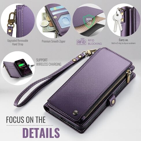 Defencase for Galaxy S25 Case Wallet with RFID Blocking Card Holder for Women, Elegant PU Leather Magnetic Snap Flip Wristlet Strap Zipper Wallet Phone Cases for Samsung Galaxy S25 5G 6.2", Purple in Saudi Arabia