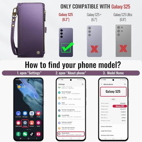 Defencase for Galaxy S25 Case Wallet with RFID Blocking Card Holder for Women, Elegant PU Leather Magnetic Snap Flip Wristlet Strap Zipper Wallet Phone Cases for Samsung Galaxy S25 5G 6.2", Purple in Saudi Arabia