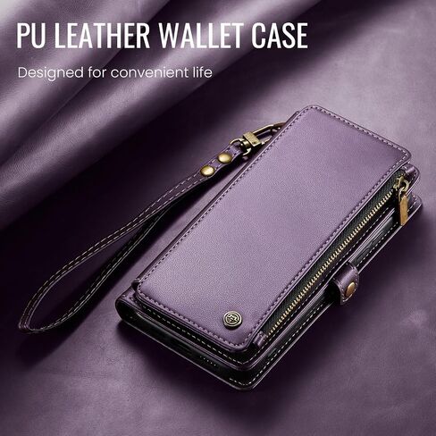 Defencase for Galaxy S25 Case Wallet with RFID Blocking Card Holder for Women, Elegant PU Leather Magnetic Snap Flip Wristlet Strap Zipper Wallet Phone Cases for Samsung Galaxy S25 5G 6.2", Purple in Saudi Arabia