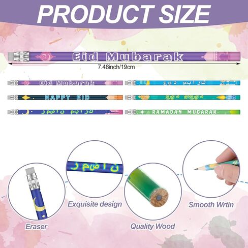 496 Pcs Eid Ramadan Mubarak Pencil Wristband Sticker Set Include 48 Pencil 48 Wristband 400 Sticker for Ramadan Mubarak Party Decorations Gifts for Kids(Classic) in Saudi Arabia