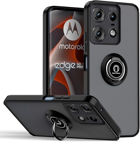 علبة Quietip متوافقة مع Motorola Edge 50 Pro 5g مع واقي الشاشة ، TPU + Hard PC Rockproof Ring Car Cover ، Black in Kuwait