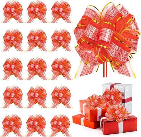 Bows for Gift Wrapping, 16 Pcs Pull Bow Gift Wrapping Pull Bow Ribbon Gift Bows for Christmas Wedding Baskets Bows Multicolor Ribbon Bow for Gift Wrapping (Gold) in Saudi Arabia