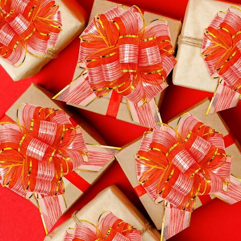 Bows for Gift Wrapping, 16 Pcs Pull Bow Gift Wrapping Pull Bow Ribbon Gift Bows for Christmas Wedding Baskets Bows Multicolor Ribbon Bow for Gift Wrapping (Gold) in Saudi Arabia
