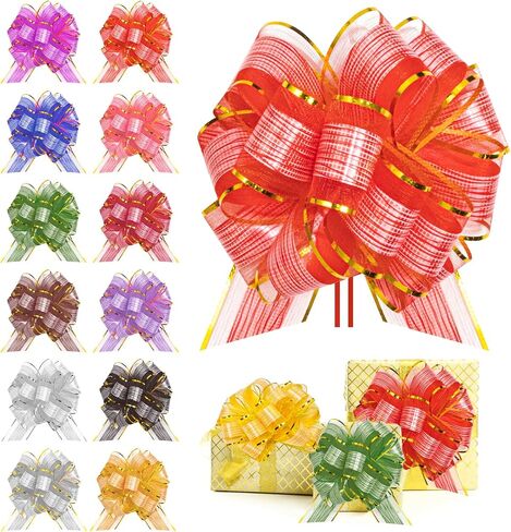 Bows for Gift Wrapping, 16 Pcs Pull Bow Gift Wrapping Pull Bow Ribbon Gift Bows for Christmas Wedding Baskets Bows Multicolor Ribbon Bow for Gift Wrapping (Gold) in Saudi Arabia