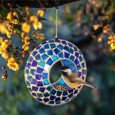 Sunnydaze 6-Inch Glass Mosaic Hanging Bird Feeder for Outdoors - Fly-Through Wild Bird Feeder - Confetti Mosaic in Kuwait