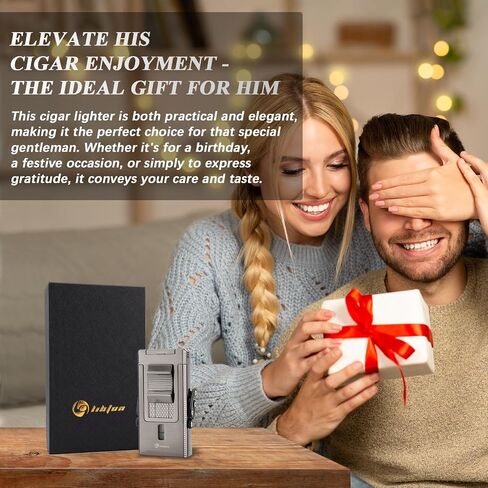 Cigar Lighter Multifunctional All-in-1 Torch Lighters Built-in Holder Cigar Draw Enhancer Cigar Punch Gift for Men Butane Lighters with Folding Cigar Cutter V-Cut in Kuwait