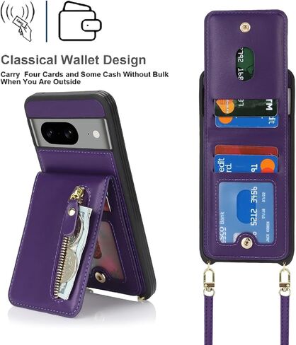 Jaorty Compatible with Google Pixel 8 Case for Women with Card Holder 6.2",Pixel 8 Phone Case with Strap,Crossbody Lanyard Cases with Credit Card Slots with Stand,Dark Purple in Saudi Arabia