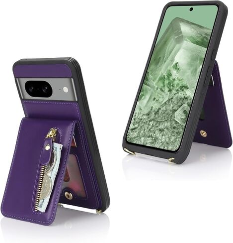 Jaorty Compatible with Google Pixel 8 Case for Women with Card Holder 6.2",Pixel 8 Phone Case with Strap,Crossbody Lanyard Cases with Credit Card Slots with Stand,Dark Purple in Saudi Arabia