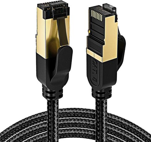 كابل Cat 8 Ethernet ، 1.5 قدم (5 حزمة) ، CAT8 عالي السرعة مضفر 40 جيجابت في الثانية 2000 ميجا هرتز سلك الشبكة ， RJ45 محمية كابلات LAN داخلية ، للألعاب PS4 PS5 Xbox Modem in Kuwait