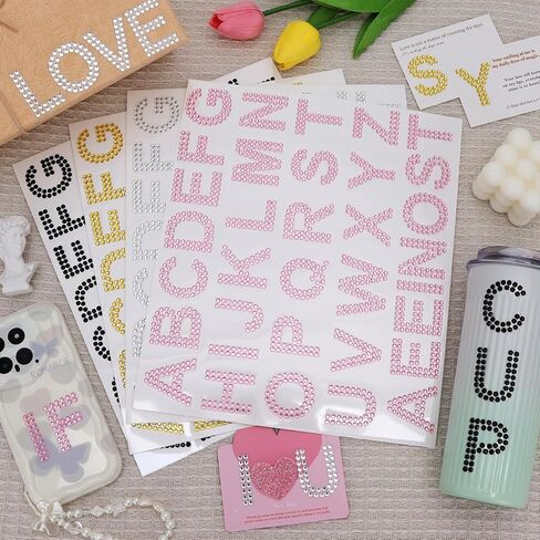 170 Pcs Black Rhinestone Letter Stickers, 5 Sheets 34 Letters Glitter Bling Alphabet Letter Stickers, Self Adhesive Letters Sticker Crystal Gemstone Border Stickers for DIY Art Craft Decor (Black) in Saudi Arabia