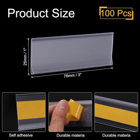 uxcell 50 Pcs Self Adhesive Label Holder Shelf Tag, 3 x 1 Inch Shelf Strips Price Tag Index Card Clear Labels Holders with Paper Label for Supermarket Library Bookshelf in Saudi Arabia