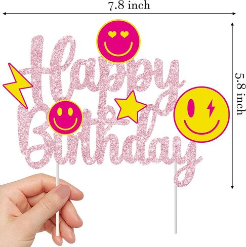 Preppy Smile Face Party Cake Topper Preppy Birthday Party Decoration Rose Red Smile Face Happy Birthday Cake Pick Decoration for Girls Preppy Themed Birthday Bachelorette Party Supplies in Saudi Arabia