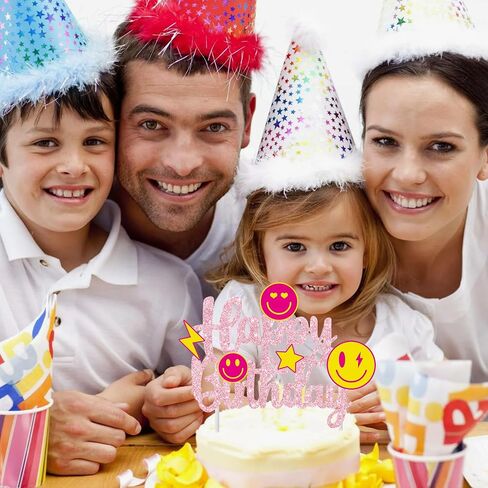 Preppy Smile Face Party Cake Topper Preppy Birthday Party Decoration Rose Red Smile Face Happy Birthday Cake Pick Decoration for Girls Preppy Themed Birthday Bachelorette Party Supplies in Saudi Arabia