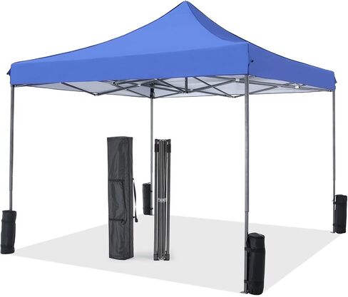 10x10ft Pop-Up Canopy Tent – Quick Setup Outdoor Shelter – Waterproof Sun Shade for Parties, Camping, Beach & Patio – Steel Frame Adjustable 3 Height, with 4 Sand Bags (Blue) in Saudi Arabia