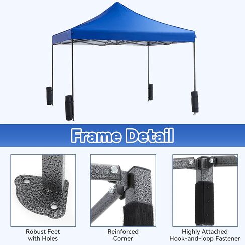 10x10ft Pop-Up Canopy Tent – Quick Setup Outdoor Shelter – Waterproof Sun Shade for Parties, Camping, Beach & Patio – Steel Frame Adjustable 3 Height, with 4 Sand Bags (Blue) in Saudi Arabia