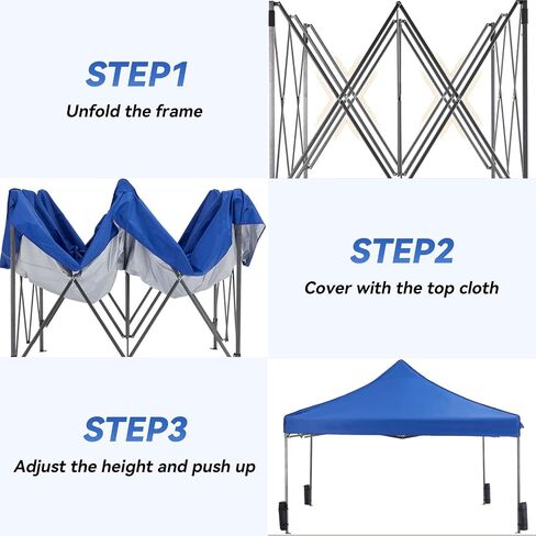 10x10ft Pop-Up Canopy Tent – Quick Setup Outdoor Shelter – Waterproof Sun Shade for Parties, Camping, Beach & Patio – Steel Frame Adjustable 3 Height, with 4 Sand Bags (Blue) in Saudi Arabia