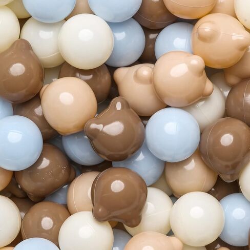 GOGOSO Bear Ball Pit Balls Shapes BPA Free Plastic Play Balls Crush Proof Kids Toddlers Baby Pastel Pelotas Toy Shaped Giant Friendship Bracelet, 2.15inch 100pcs, Brown Beige White in Kuwait
