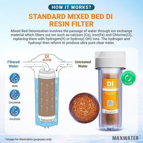 Max Water 5 lbs (3.15 Liter) Mixed Bed Virgin Grade Ion Exchange Deionization DI Resin Filter Cartridge Refill -Compatible with Water Filtration Systems for Window/Car Wash and Aquarium RODI Systems in Saudi Arabia