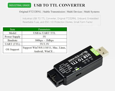 كابل تسلسلي لتحويل USB إلى TTL رقاقة FT232RNL، مع رأس 4pin منفصل + موصل SH1.0 3PIN لتصحيح أخطاء المنفذ التسلسلي Raspberry Pi 5 متوافق مع Linux Android WinCE Win7/8/8.1/10/11 in Saudi Arabia