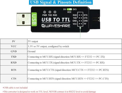 كابل تسلسلي لتحويل USB إلى TTL رقاقة FT232RNL، مع رأس 4pin منفصل + موصل SH1.0 3PIN لتصحيح أخطاء المنفذ التسلسلي Raspberry Pi 5 متوافق مع Linux Android WinCE Win7/8/8.1/10/11 in Saudi Arabia