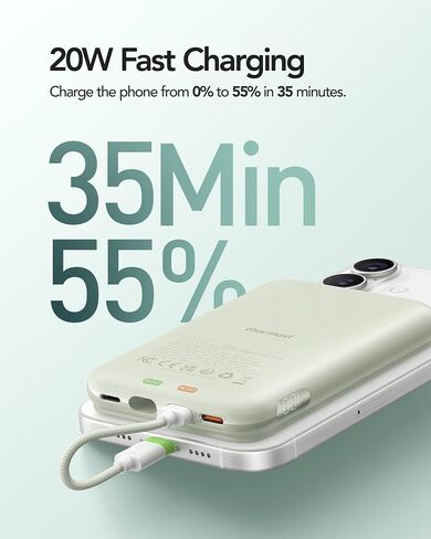 Charmast 10000mah شاحن محمول سلكي ، 20W شحن سريع شحن Slim Bank مع كابل قابل للإزالة لـ iPhone & Android ، حزمة بطارية خالية من اليدين مع شاشة رقمية للسفر القصيرة (بدون إلحل) in Saudi Arabia
