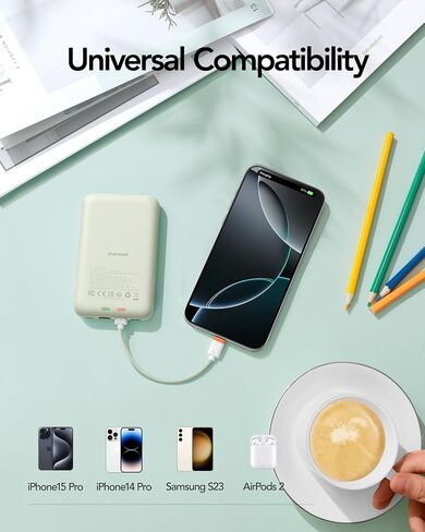 Charmast 10000mah شاحن محمول سلكي ، 20W شحن سريع شحن Slim Bank مع كابل قابل للإزالة لـ iPhone & Android ، حزمة بطارية خالية من اليدين مع شاشة رقمية للسفر القصيرة (بدون إلحل) in Saudi Arabia