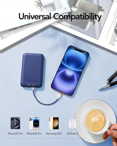 Charmast 10000mAh Wired Portable Charger, 20W Fast Charging Slim Power Bank with Removable Cable for iPhone & Android, Hand-Free Battery Pack with Digital Display for Short Travel (No-Wireless) in Kuwait