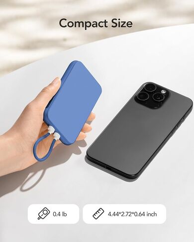 Charmast 10000mAh Wired Portable Charger, 20W Fast Charging Slim Power Bank with Removable Cable for iPhone & Android, Hand-Free Battery Pack with Digital Display for Short Travel (No-Wireless) in Kuwait