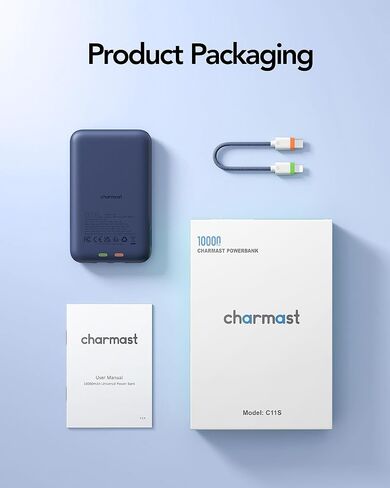 Charmast 10000mAh Wired Portable Charger, 20W Fast Charging Slim Power Bank with Removable Cable for iPhone & Android, Hand-Free Battery Pack with Digital Display for Short Travel (No-Wireless) in Kuwait