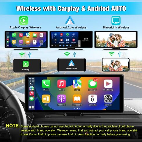 10.26" Carplay Screen Portable for Car, Wireless Carplay & Android Auto Car Stereo, Touchscreen GPS Navigation 4K Dash Cam/1080P Backup Camera/Mirror Link/Bluetooth/Voice Control in Kuwait