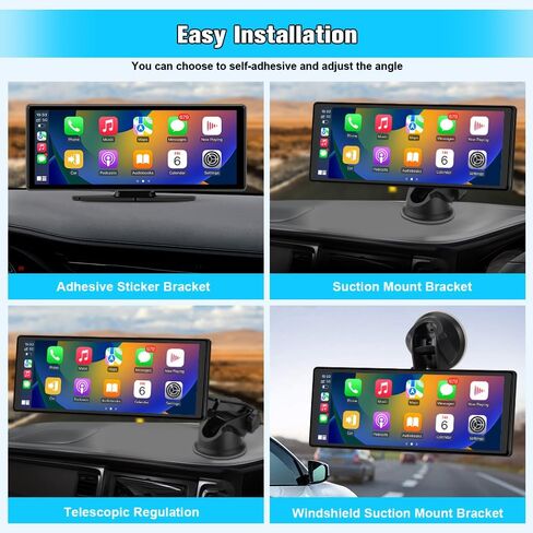 10.26" Carplay Screen Portable for Car, Wireless Carplay & Android Auto Car Stereo, Touchscreen GPS Navigation 4K Dash Cam/1080P Backup Camera/Mirror Link/Bluetooth/Voice Control in Kuwait