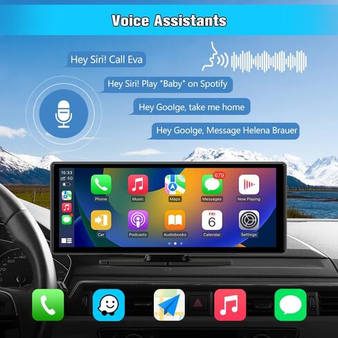10.26" Carplay Screen Portable for Car, Wireless Carplay & Android Auto Car Stereo, Touchscreen GPS Navigation 4K Dash Cam/1080P Backup Camera/Mirror Link/Bluetooth/Voice Control in Kuwait